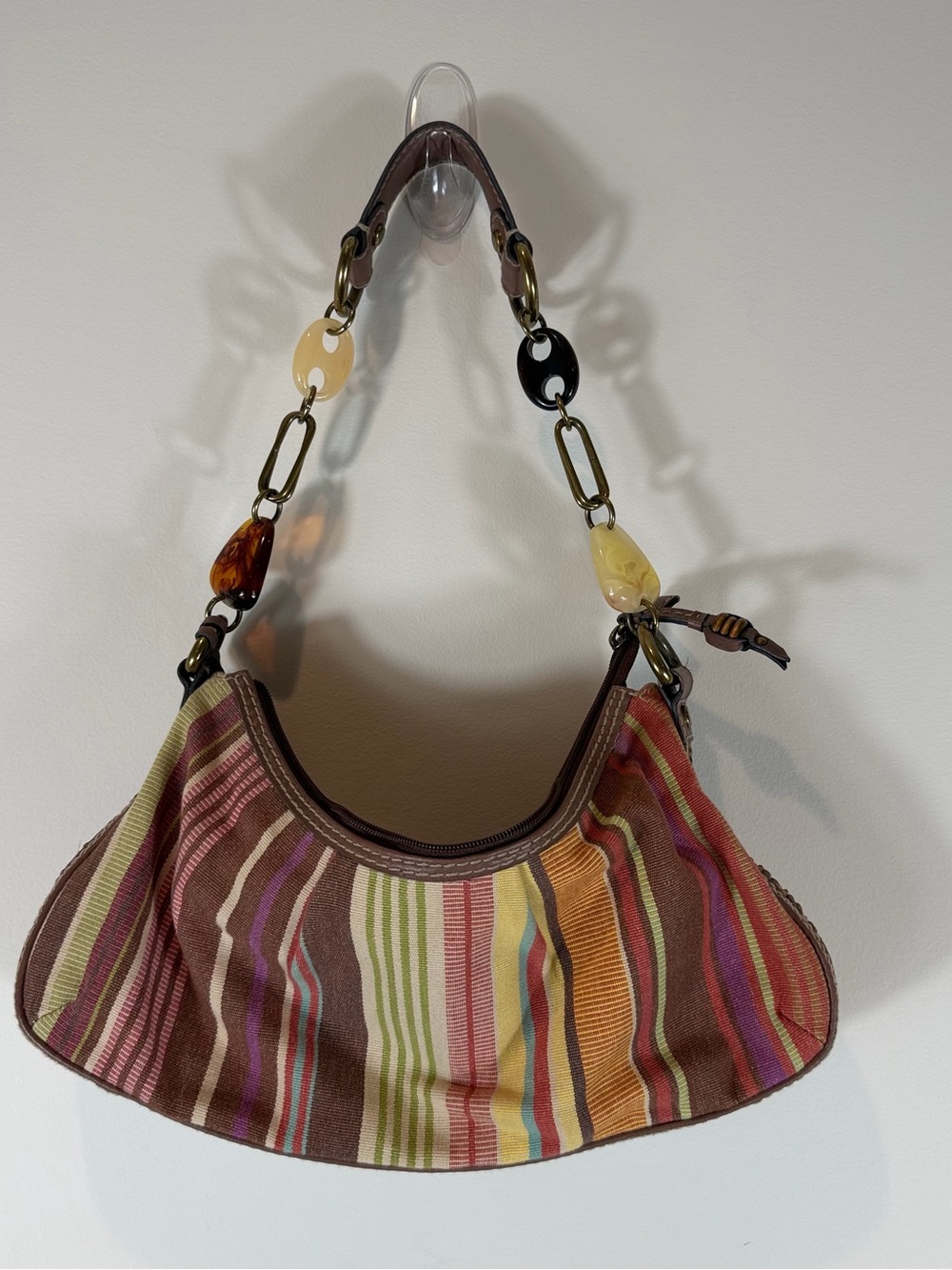 Fossil Multicolor Striped Shoulder Bag with Brown Trim with Great Straps - Picture 2 of 7